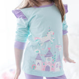 Pastel Blue Unicorn Castle Glitter Pajama Set
