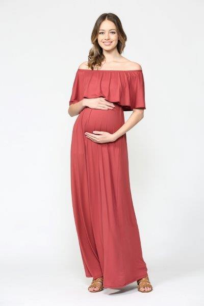 Off Shoulder Maternity Maxi Dress with Ruffles