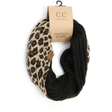 Ribbed Knit Leopard Accent CC Infinity Scarf