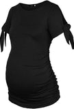 Side Ruched Tie Knotted Sleeve Maternity Top
