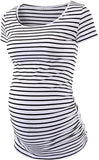 Side Ruched Stripe Basic Maternity Top